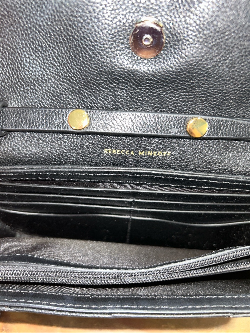 Rebecca Minkoff Edie Wallet Chain Black Quilted Leather Crossbody Gold Accents - Picture 10 of 10
